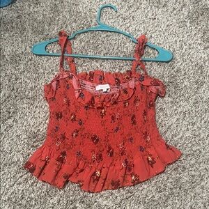 Floral Red Smocked Top